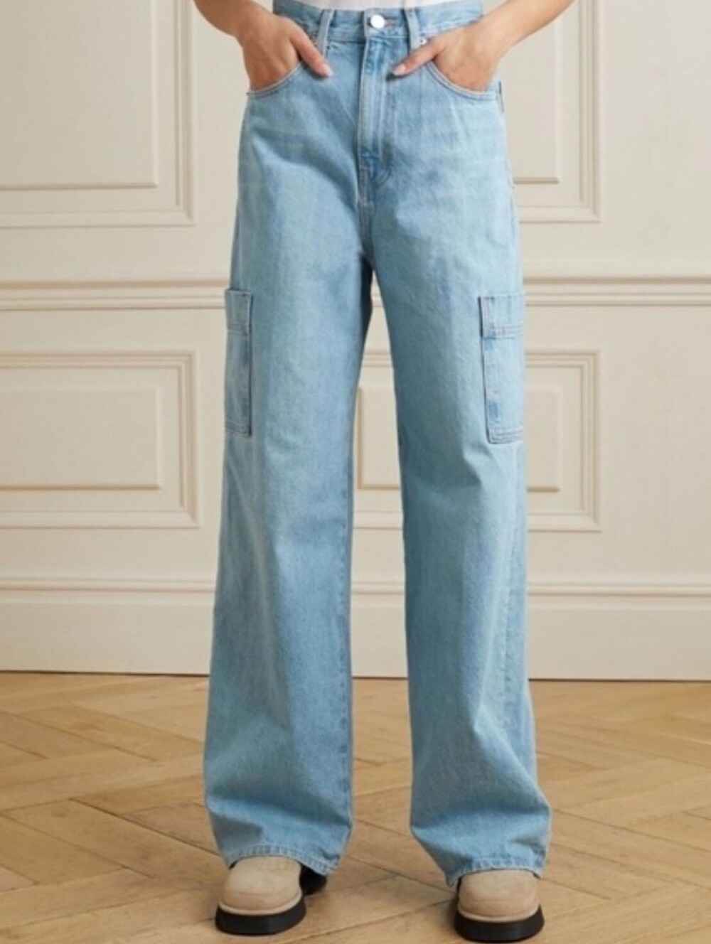 FRAME Le Pixie High Rise Baggy Pocket Jeans Wide Leg Genoa Light Wash Size 26